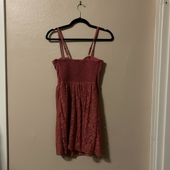 American Eagle Burnt Rose Pink Spaghetti Strap Swiss Dot Lace Bustier Dress XS - Picture 7 of 15